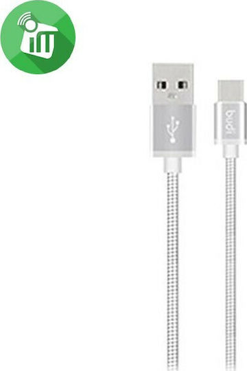 Budi Braided USB 2.0 Cable USB-C male - USB-A Ασημί 1m M8J180T-SLV