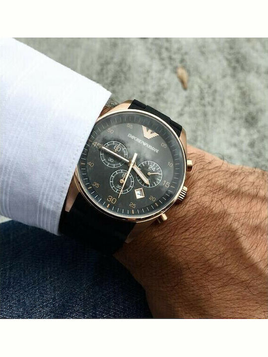 Emporio Armani Ceas Barbatesc 43mm Cronograf Cu Baterie Cu Curea Din Cauciuc Neagră