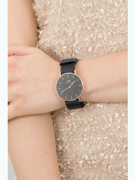 Daniel Wellington Classic Cornwall Damen Uhr mit Schwarz Stoffarmband