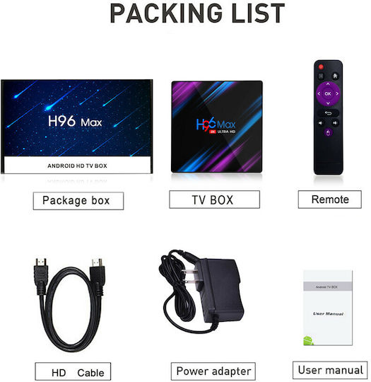 TV Box H96 Max 4K UHD cu WiFi USB 2.0 / USB 3.0 2GB RAM și 16GB Spațiu de Stocare cu Sistem de Operare Android 9.0