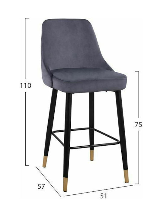 Hocker Bar mit Rückenlehne Gepolstert mit Samt Paige Gray 2Stück 51x57x110cm
