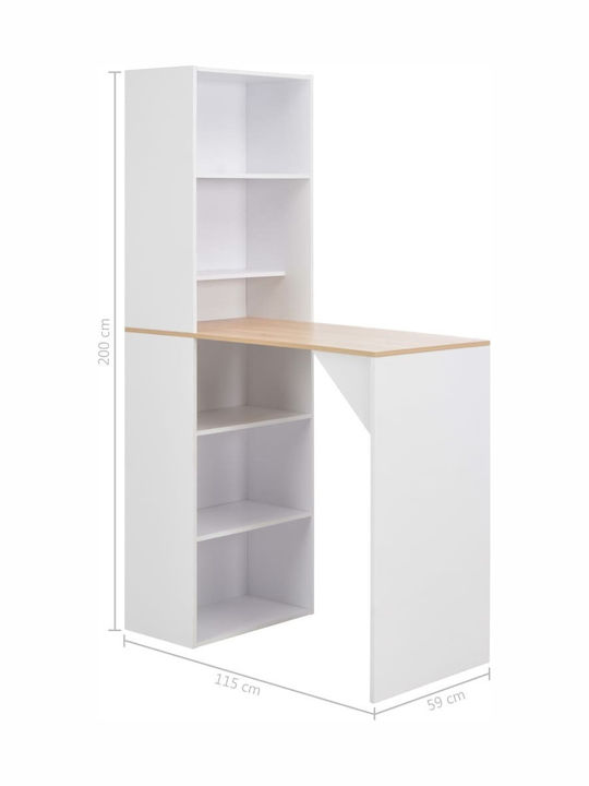Table Bar Collapsible Wooden White 115x59x200cm