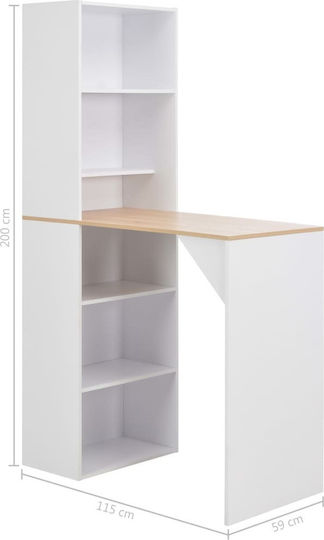 Table Bar Collapsible Wooden White 115x59x200cm