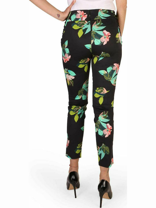 Guess Damen Baumwolle Hose Blumen Schwarz