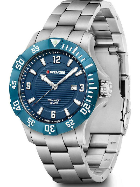 Seaforce Herrenuhr 43 mm mit Batterie in Silber