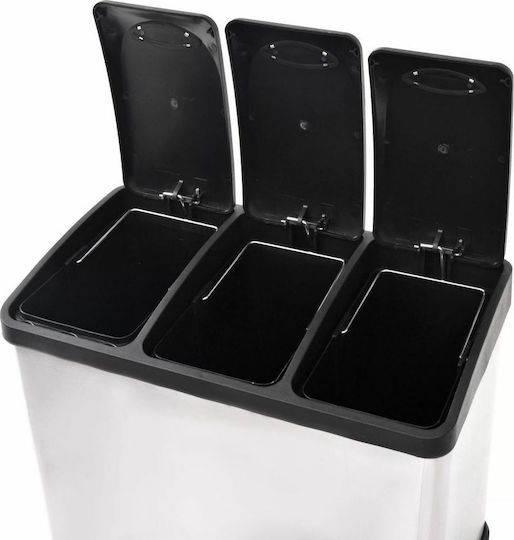 vidaXL Recycling Metallic Waste Bin 3x8lt with Pedal Inox