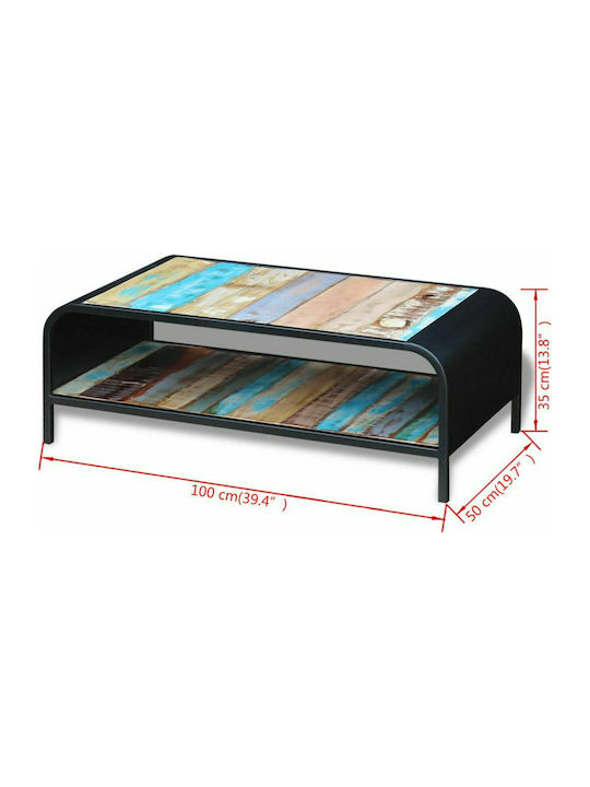 Central Rectangular Coffee Table from Solid Wood Multicolour M100xW50xH35cm
