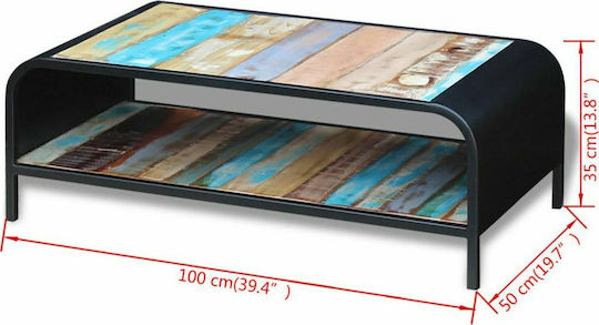 Central Rectangular Coffee Table from Solid Wood Multicolour M100xW50xH35cm