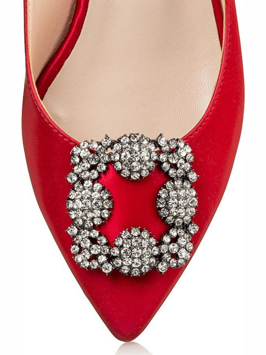 Synthetic Leather Pointy Slingback Ballerinas Red