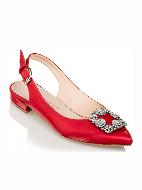 Synthetic Leather Pointy Slingback Ballerinas Red
