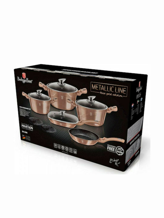 Berlinger Haus Metallic Line Cookware Set Made of Aluminum Rose Gold Collection with Stone Coating 5 Pieces