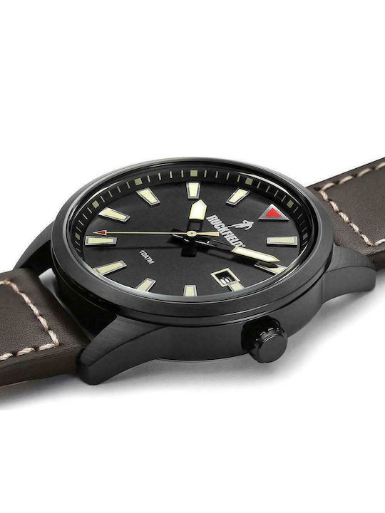 Ruckfield Ανδρικό Ρολόι 42mm Μπαταρίας με Καφέ Δερμάτινο Λουράκι