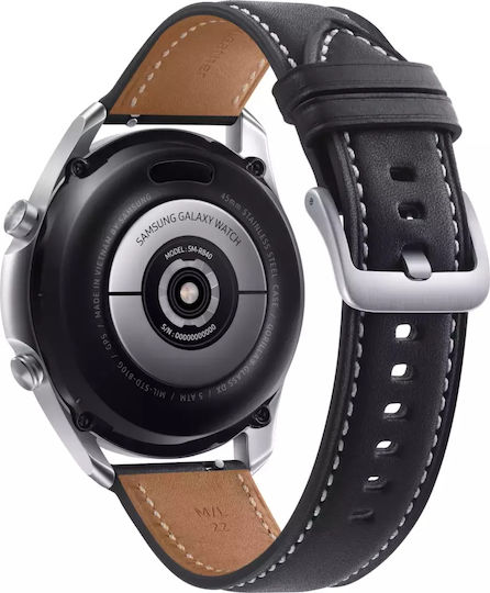 Samsung Galaxy Watch3 Stainless Steel 45mm Αδιάβροχο με Παλμογράφο (Mystic Silver)