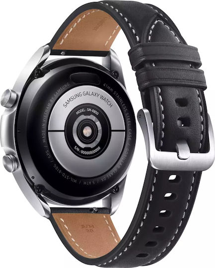 Samsung Galaxy Watch3 Stainless Steel 41mm Αδιάβροχο με Παλμογράφο (Mystic Silver)