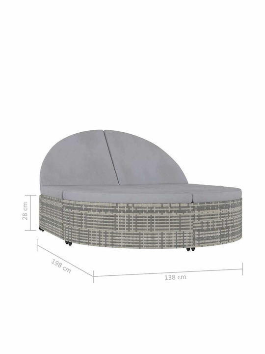 Liegestuhl-Bett Doppel Rattan mit Kissen & Rädern Gray 198x138x84cm.