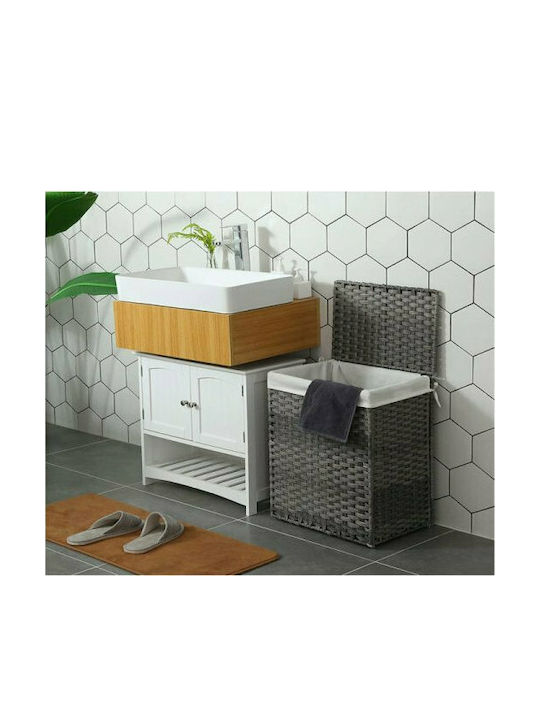 Songmics Wicker Collapsible Laundry Basket 90l with Lid 46x33x60cm Gray