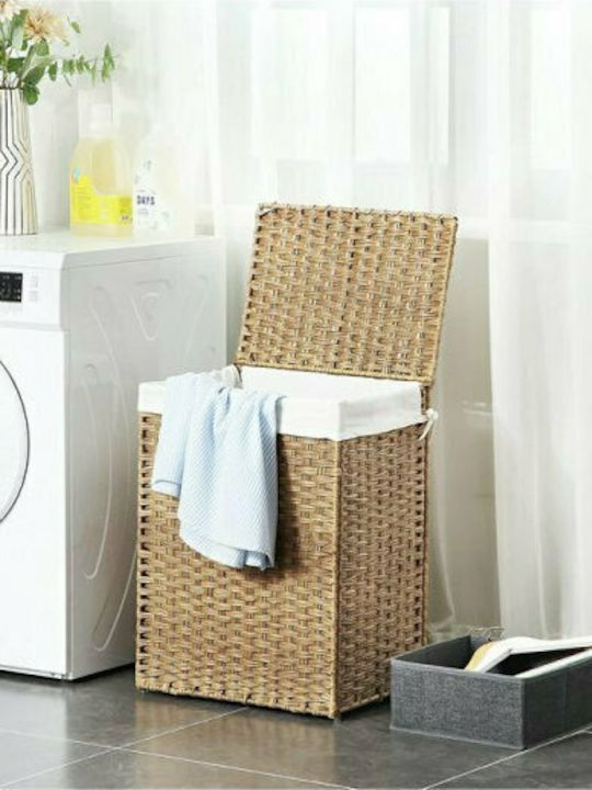 Songmics Wicker Collapsible Laundry Basket 90L with Lid 46x33x60cm Brown