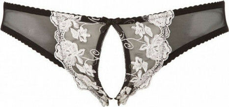 Cottelli Collection Charming Crotchless Embroidered Brief Γυναικείο Sexy Slip Αυτοκινήτου Black