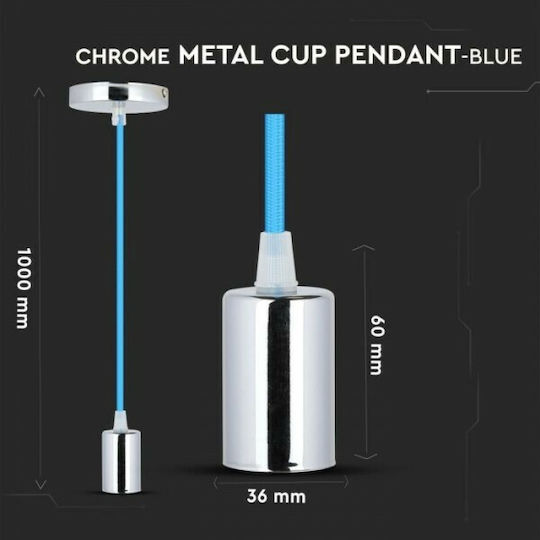 V-TAC Pendant Light Silver with Socket E27 36cm