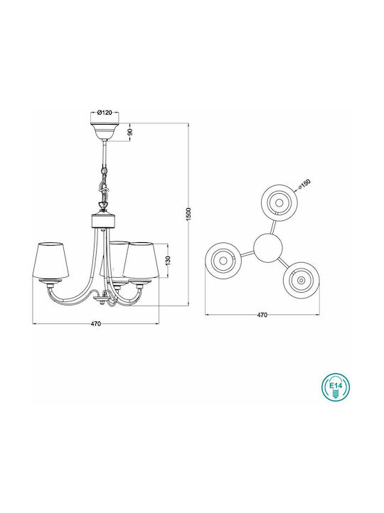 Trio Lighting Cortez Pendant Light White with Socket E14, E.14 47x150cm