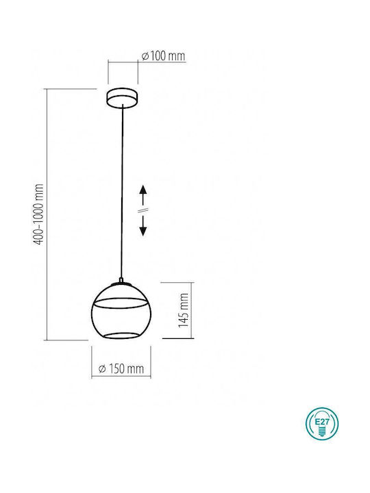 TK Lighting Amber Pendant Light Single-Light for Socket E27 Black