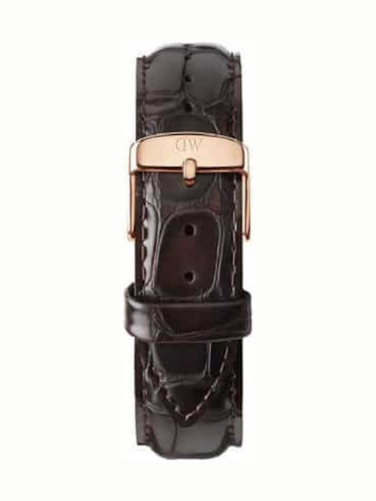 Daniel Wellington Classic York Δερμάτινο Λουράκι Καφέ/Ροζ Χρυσό 18mm