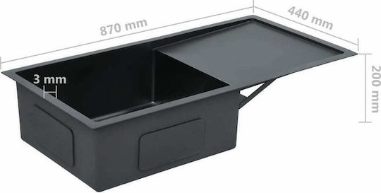 vidaXL Drop-In Sink Left Inox Brushed W87xD44cm Black