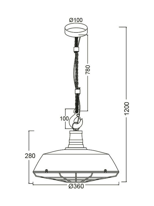 Aca Whooper Vintage Pendant Light White Bell with Socket E27 36x120cm