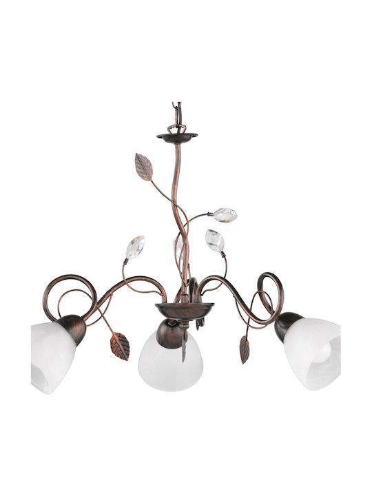 Trio Lighting Traditio Μοντέρνο Κρεμαστό Φωτιστικό Τρίφωτο με Κρύσταλλα και Ντουί E14 σε Λευκό Χρώμα