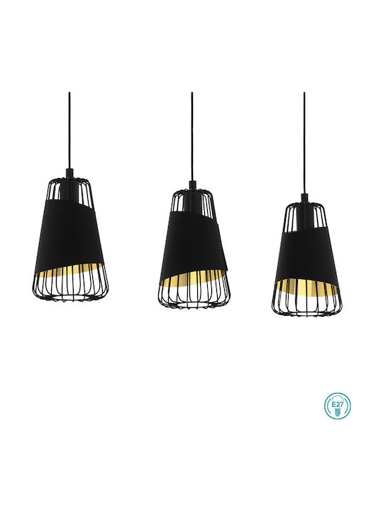 Eglo Austell Pendant Light Three-Light Rail for Socket E27 Black