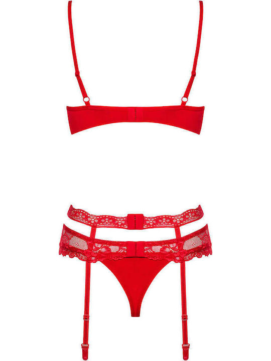 Obsessive Dantelat Set de Lenjerie Sutien cu Șir de caractere Roșu / Roșu Heartina