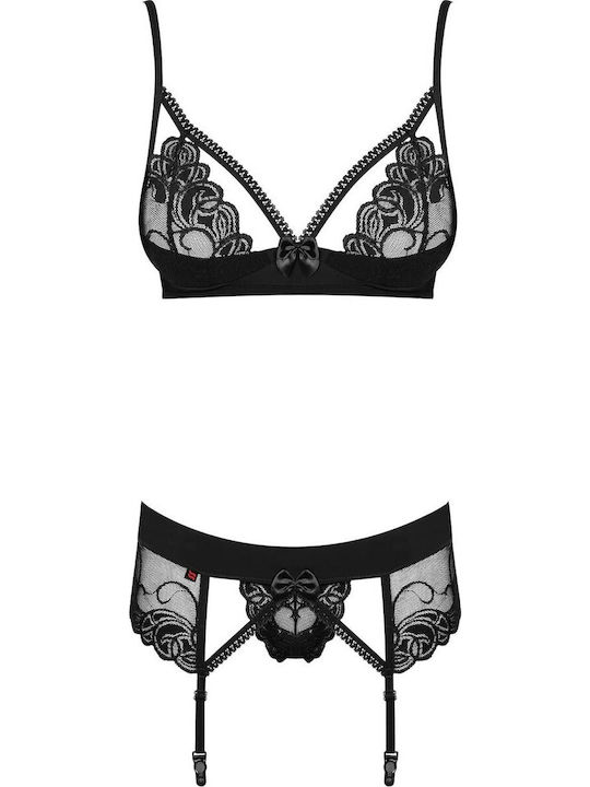 Obsessive Spitzen Unterwäsche-Set für Damen BH mit Zeichenfolge Schwarz Wonderia