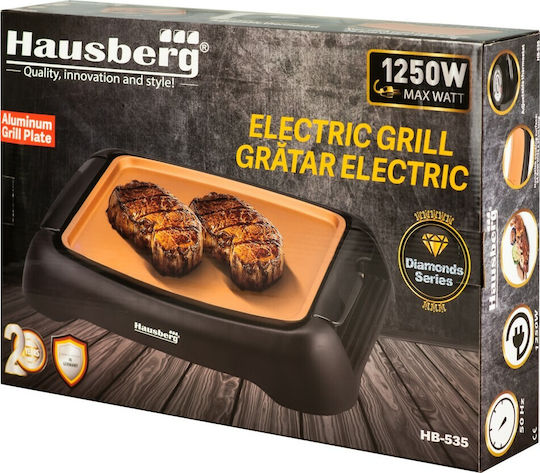 Hausberg Hausberg HB 535 Tabletop Electric Grill Smooth Plate 1250W with Adjustable Thermostat