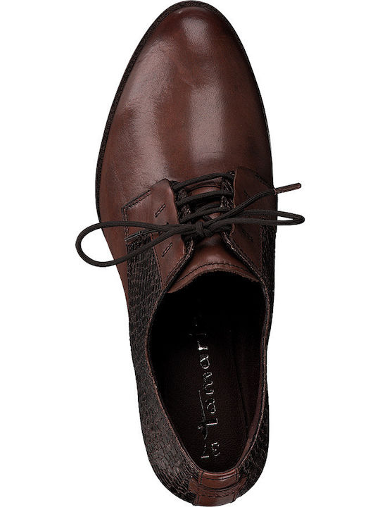 Leather Women's Oxford Boots with Medium Heel Brown