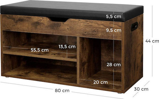 Ξύλινη Παπουτσοθήκη με Πάγκο Μαύρη Μ80xΠ30xΥ44cm