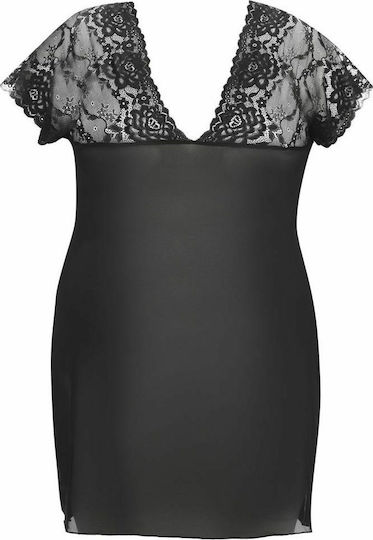 Anais Apparel Marina Plus Size Chemise & Thong Sexy Set mit Robe Black