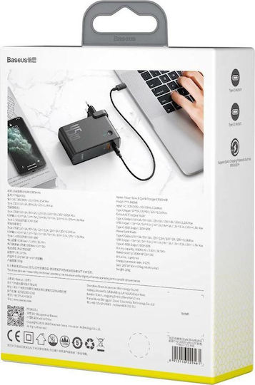 Baseus Ladegerät GaN mit USB-A Anschluss und USB-C Anschluss und Kabel USB-C 45W Stromlieferung / Schnellaufladung 3.0 Schwarzs (GaN 2 in 1)