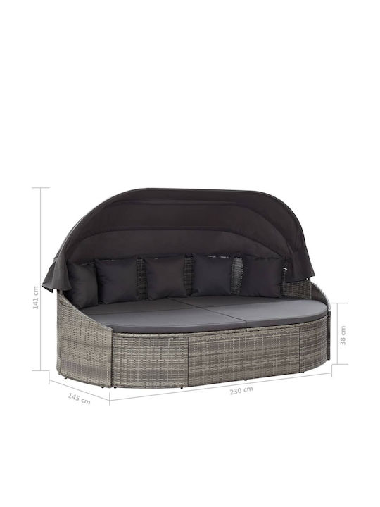 Liegestuhl-Bett Doppel Rattan mit Kissen & Sonnenschirm Grey 230x145x80cm.