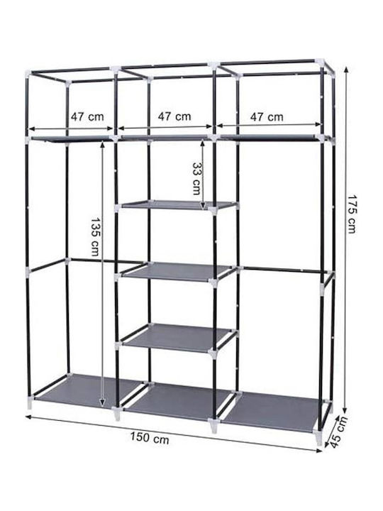 Songmics Fabric Wardrobe with Zipper and Shelves in Gray Color 150x45x175cm