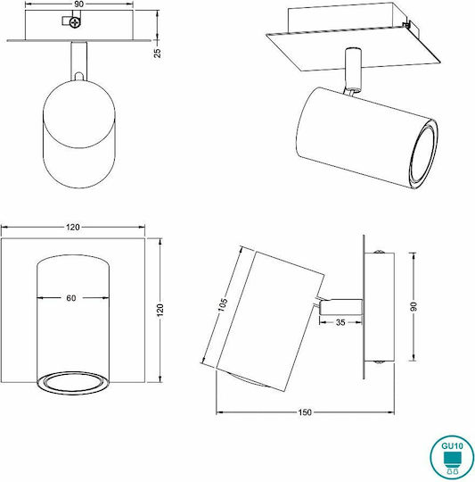 Trio Lighting Marley Единично Спот с Цокъл GU10 в Бял Цвят