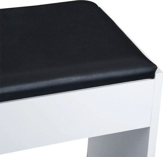 Masută De Toaletă De Podea Din Lemn Albă Cu Oglindă Și Taburet 60x40x79cm