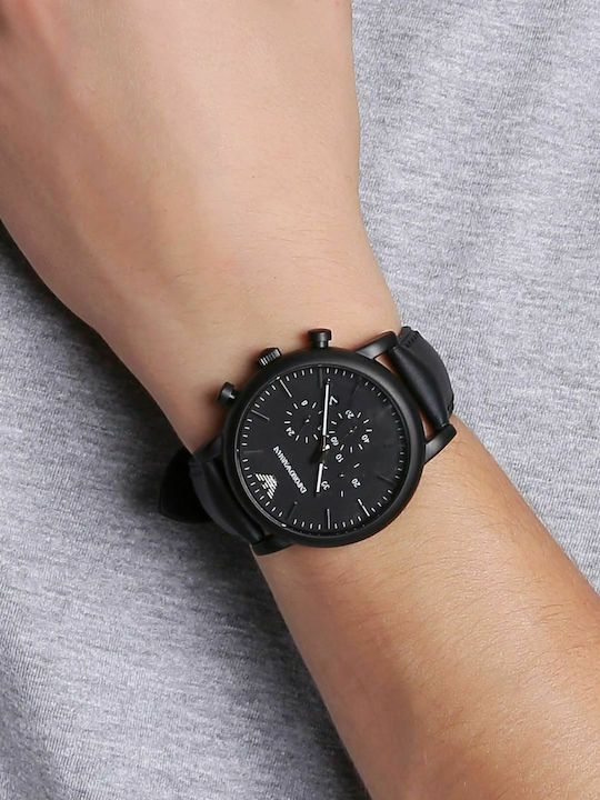 Emporio Armani Men's Watch 46mm Chronograph Battery with Black Leather Strap