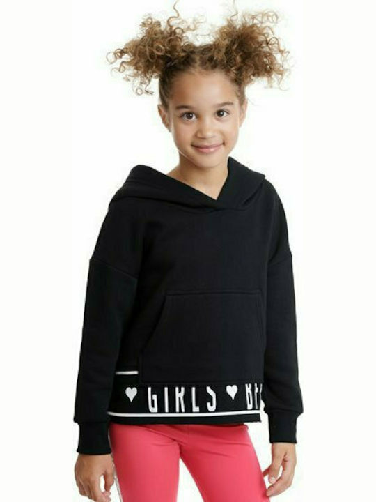 Fleece Kids Sweatshirt Cropped with Hood and Pockets Black