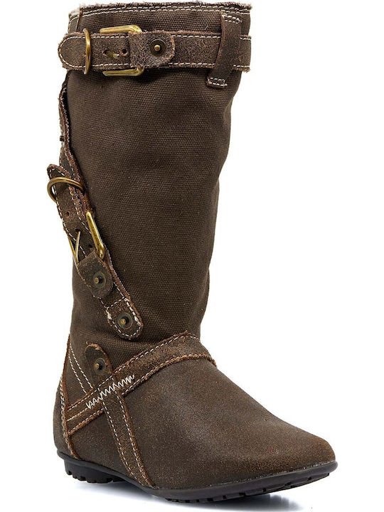 PAPISTAS KIDS BOOTS FOR GIRL ME BROWN LEATHER-SYNTHETIC