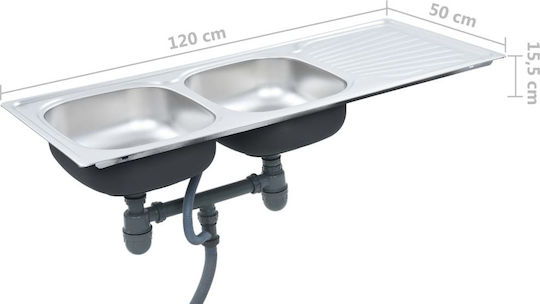 vidaXL Ένθετος Νεροχύτης Inox Brushed Μ120xΠ50cm Ασημί