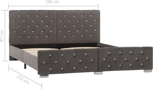 King Size Bed Upholstered with Gray Fabric for 180x200cm Mattress