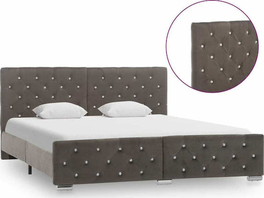 King Size Bed Upholstered with Gray Fabric for 180x200cm Mattress