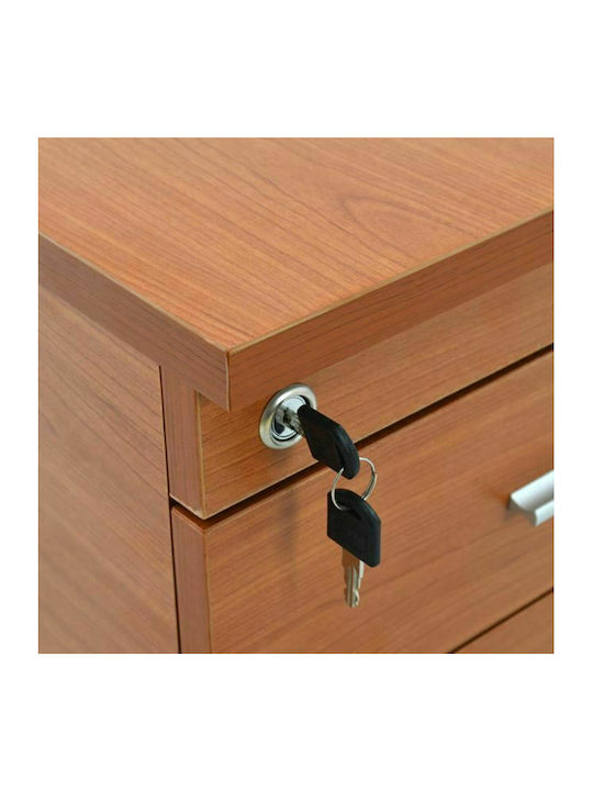 Office Storage Chipboard Drawer with Wheels, Lock & 3 Drawers Κερασί L40xW40xH55cm