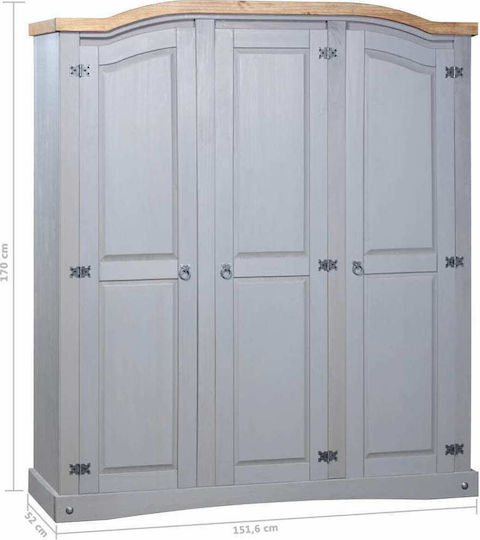 Corona Triple Door Grey Wardrobe 151x52x170cm