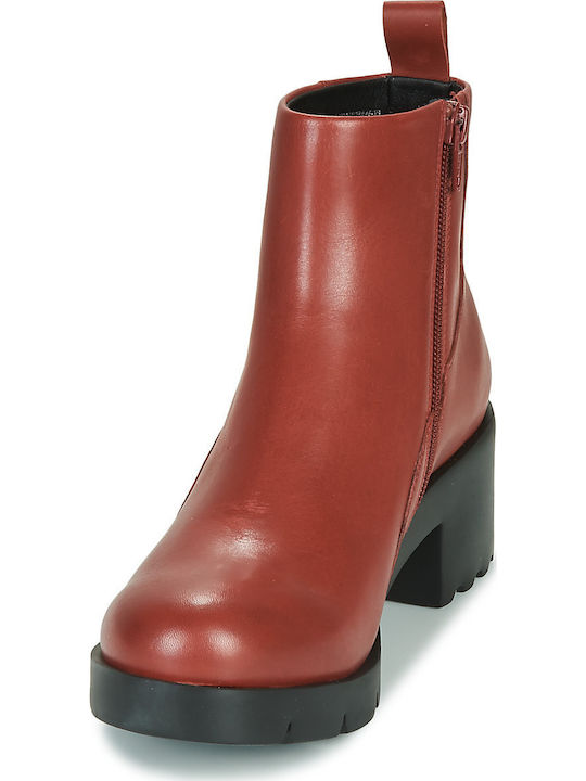 Wanda Leather Women's Ankle Boots with Medium Heel Burgundy